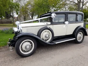 Popular Vintage Buick Wedding Car Side View with White Ribbon